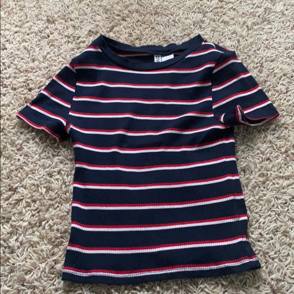 Blue, red, and white slim crop top